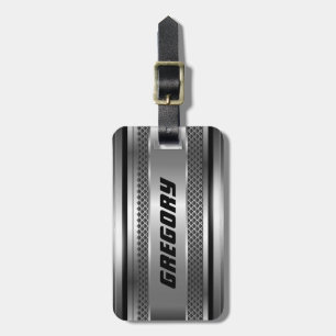 Étiquette À Bagage Masculine Faux Grandes Argent Design Monogramme