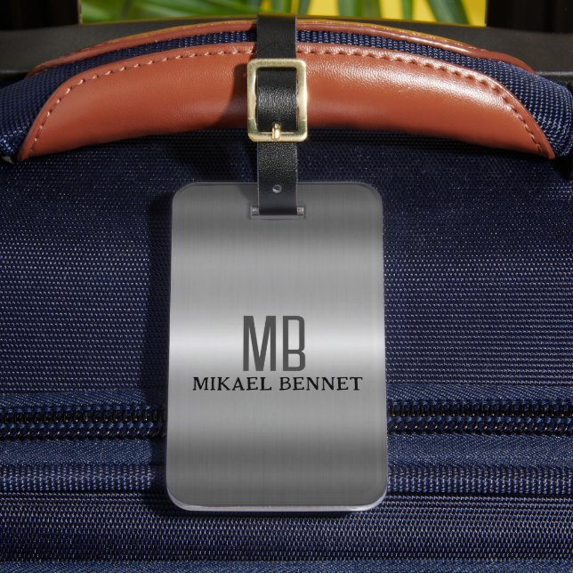 Étiquette À Bagage Masculine Monogramme Style exécutif - Métal Argent (Insitu Rectoal 2)