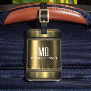 Étiquette À Bagage Masculine Monogramme Style exécutif - Métal Argent