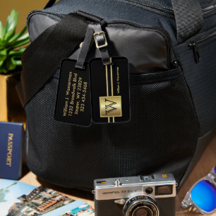 Étiquette À Bagage Masculine Monogramme Style Exécutif - Noir & Or