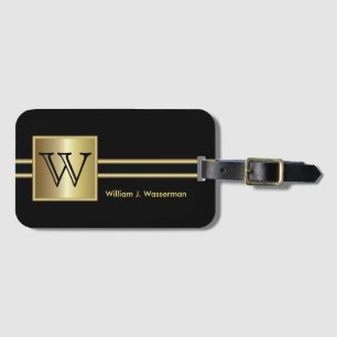 Étiquette À Bagage Masculine Monogramme Style Exécutif - Noir & Or
