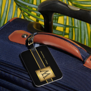 Étiquette À Bagage Masculine Monogramme Style Exécutif - Noir & Or