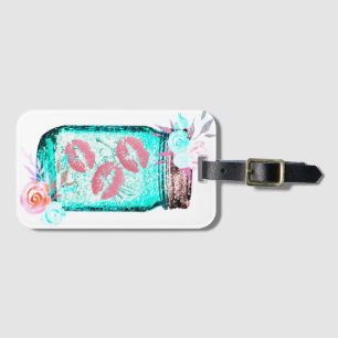 Étiquette À Bagage Mason jarre papillon baiser floral rose turquoise