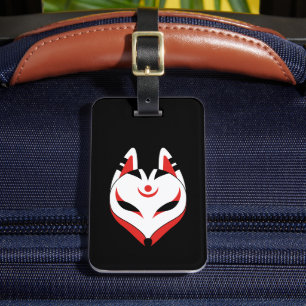 Étiquette À Bagage Masque japonais Kitsune Fox sur noir