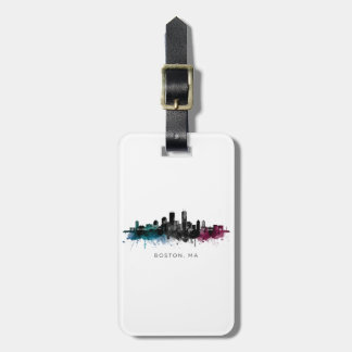 Étiquette À Bagage Massachusetts Art | Boston MA Skyline Aquarelle