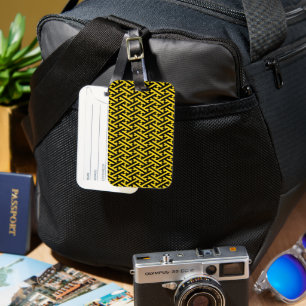 Étiquette À Bagage Maze Abstrait Sayagata Jaune Croix Noire