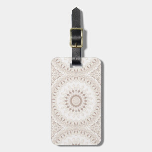 Étiquette À Bagage Médaillon de mandala blanc et beige doux