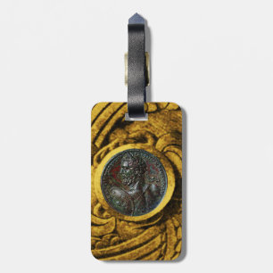 ÉTIQUETTE À BAGAGE MÉDALLION ROMAINE ANTIQUE BRONZE AVEC GRIFFINS D'O
