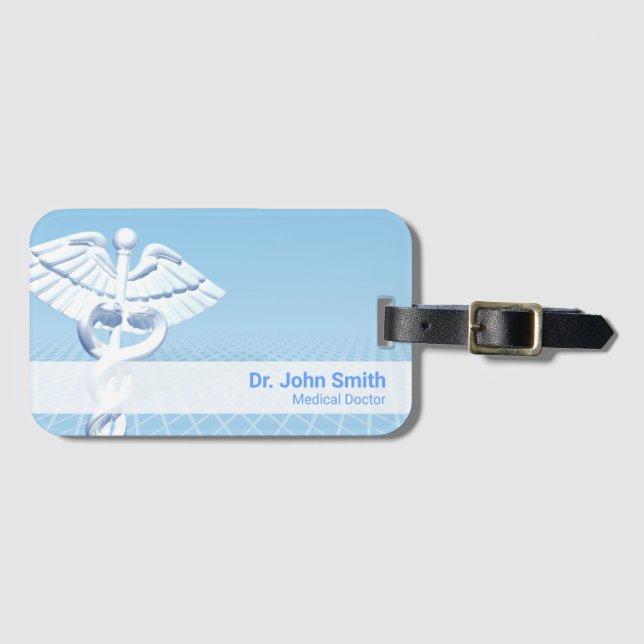 Étiquette À Bagage Médicale blanc 3D Caduceus Blue Design (Devant Horizontal)