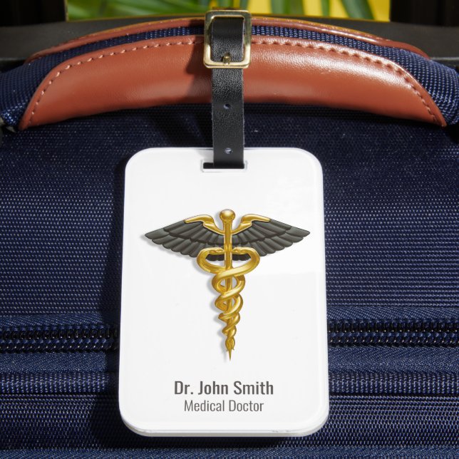 Étiquette À Bagage Médicale Gold Caduceus Black Wings Classy Élégant (Insitu Rectoal 2)