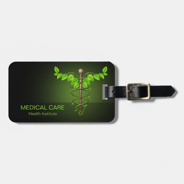 Étiquette À Bagage Médicale holistique alternatif Caduceus Feuilles v (Devant horizontal)