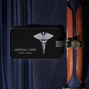 Étiquette À Bagage Médicale Silver Caduceus Classic sur Noir
