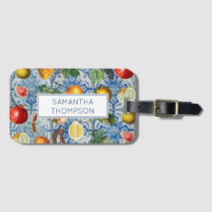 Étiquette À Bagage Méditerranée Fruit Mosaïque Bleue
