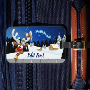 Étiquette À Bagage Mème de Noël drôle de renne qui regarde par-dessus