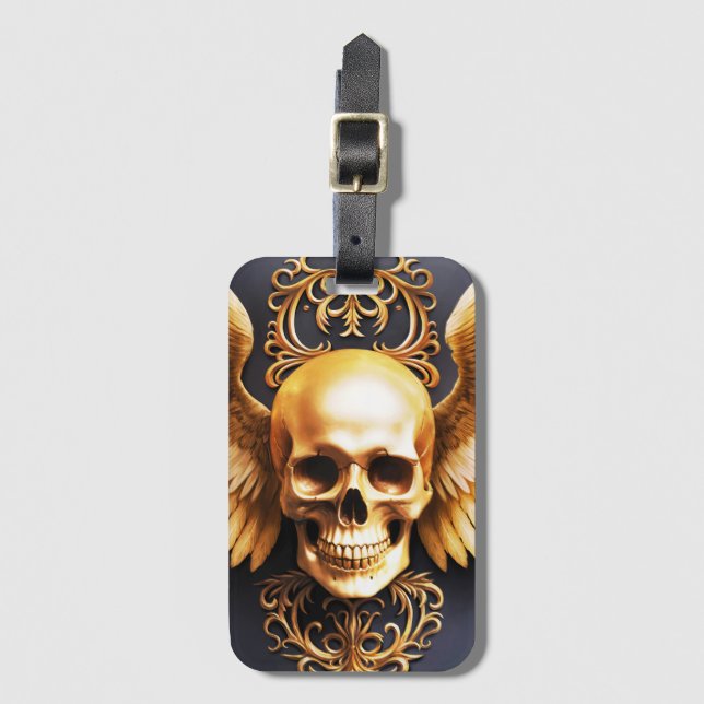Étiquette À Bagage Memento Mori Golden Gothic Skull Sigil (Devant Vertical)