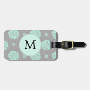 Étiquette À Bagage Menthe personnalisée de monogramme et motif floral