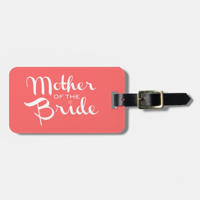 Étiquette À Bagage Mère de mariée Retro Script blanc sur la pêche (Devant horizontal)