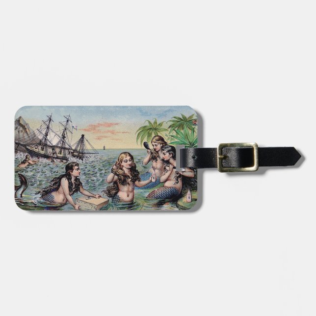 Étiquette À Bagage Mermaid Antique Magie Océan Nautique (Devant horizontal)