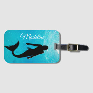Étiquette À Bagage Mermaid Black Blue Summer Beach Travel Modern