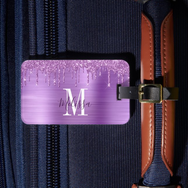 Étiquette À Bagage Métal à Parties scintillant violet monogramme (Insitu Rectoal 4)