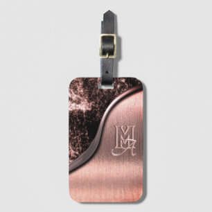 Étiquette À Bagage Métal brossé rose et pierre métallique monogrammé