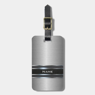 Étiquette À Bagage Métal élégant avec le regard en cuir de rayure