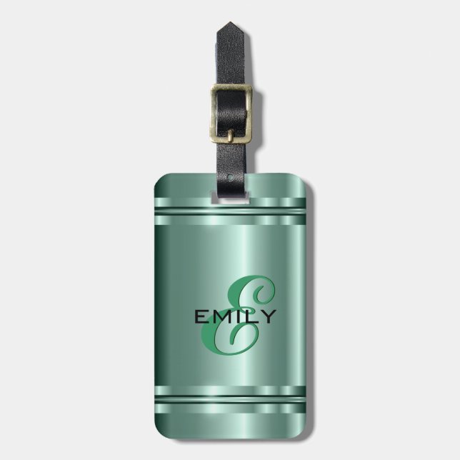 Étiquette À Bagage Metallo Pastel Vert Design Acier Inoxydable Look (Devant Vertical)
