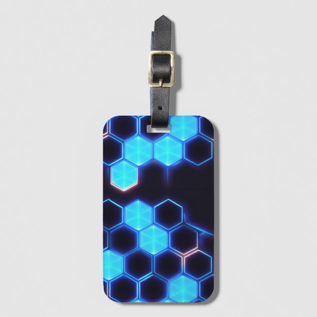 Étiquette À Bagage Métissage Holographique Cyberpunk Carreaux Hexagon (Devant Vertical)