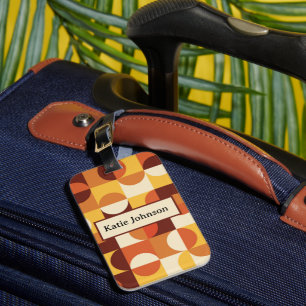 Étiquette À Bagage Mi-siècle demi cercles jaune orange monogramme