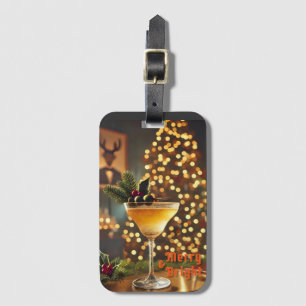 Étiquette À Bagage Mi-Siècle Noël Joyeux & Cocktail lumineux