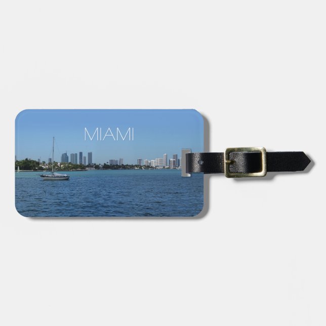 Étiquette À Bagage Miami Skyline (texte personnalisable sans sortie) (Devant horizontal)