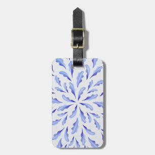 Étiquette À Bagage mignon blanc bleu simple fleurs feuilles