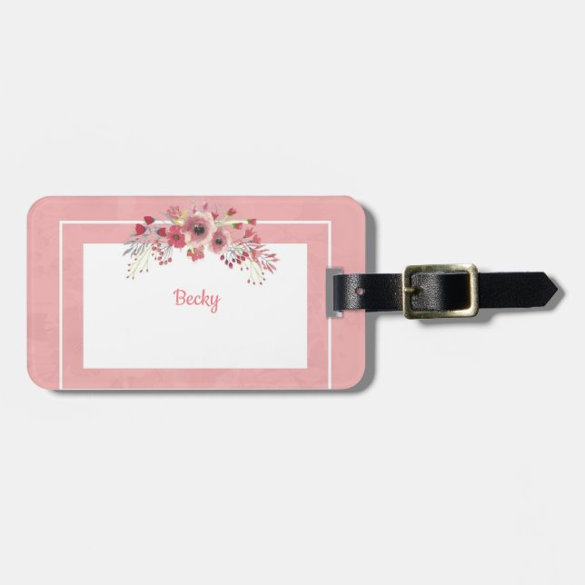 Étiquette À Bagage Mignonne fille rose Nom du voyageur Marque bagage (Devant horizontal)