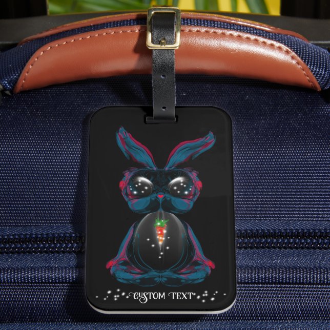 Étiquette À Bagage Mignonne lapin aux yeux de lumière dans Yoga Pose  (Insitu Rectoal 2)