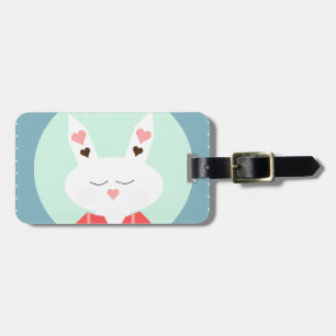 Étiquette À Bagage Mignonne lapin de Pâques blanc aux coeurs roses