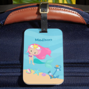 Étiquette À Bagage Mignonne Mermaid Girl Plage Personnalisée Enfants 
