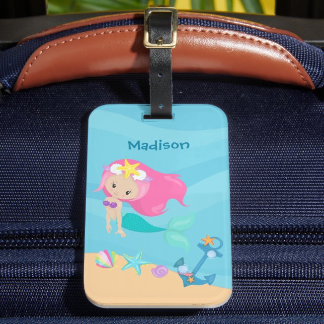 Étiquette À Bagage Mignonne Mermaid Girl Plage Personnalisée Enfants  (Insitu Rectoal 2)