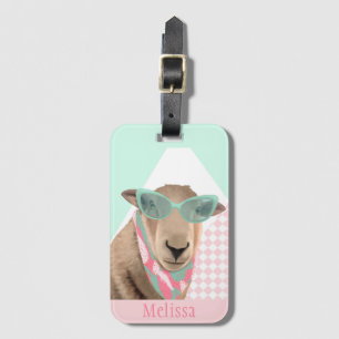 Étiquette À Bagage Mignonne Mouton Avec Lunettes