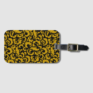 Étiquette À Bagage Mignons motifs floraux sans couture noirs et dorés