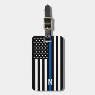 Étiquette À Bagage Mince Ligne bleue Police Monogramme du drapeau amé