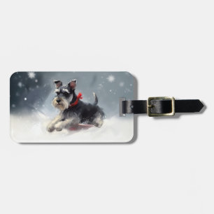 Étiquette À Bagage Miniature Schnauzer Noël neige hiver