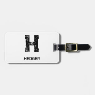 ÉTIQUETTE À BAGAGE MINIMALISTE NOIR MONOGRAMME À UNE LETTRE NOM BLANC