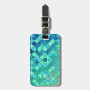 Étiquette À Bagage Mint Aqua Turquoise Gold Oriental Marocain Carrela