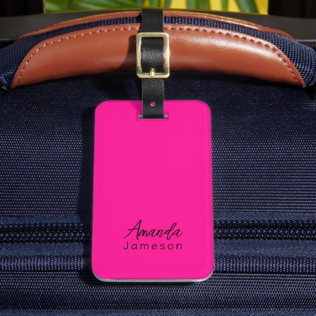 Étiquette À Bagage Minuscule Monogramme rose chaud Nom complet (Insitu Rectoal 2)