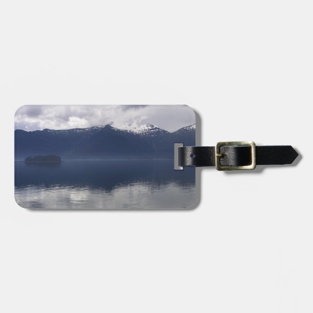 Étiquette À Bagage Misty Alaskan Sea dans les tons bleu (Devant horizontal)