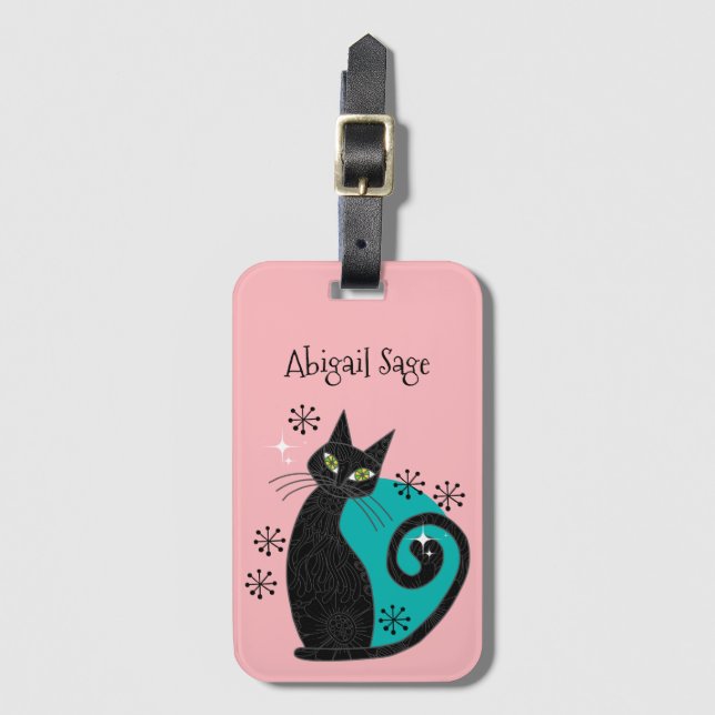 Étiquette À Bagage Mmilieu du siècle moderne Atomique Chat Retro Adre (Devant Vertical)