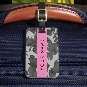 Étiquette À Bagage Modèle de camouflage gris, Votre nom, Personnalise