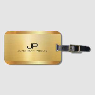 Étiquette À Bagage Modèle de monogramme Elégant Faux Gold personnalis
