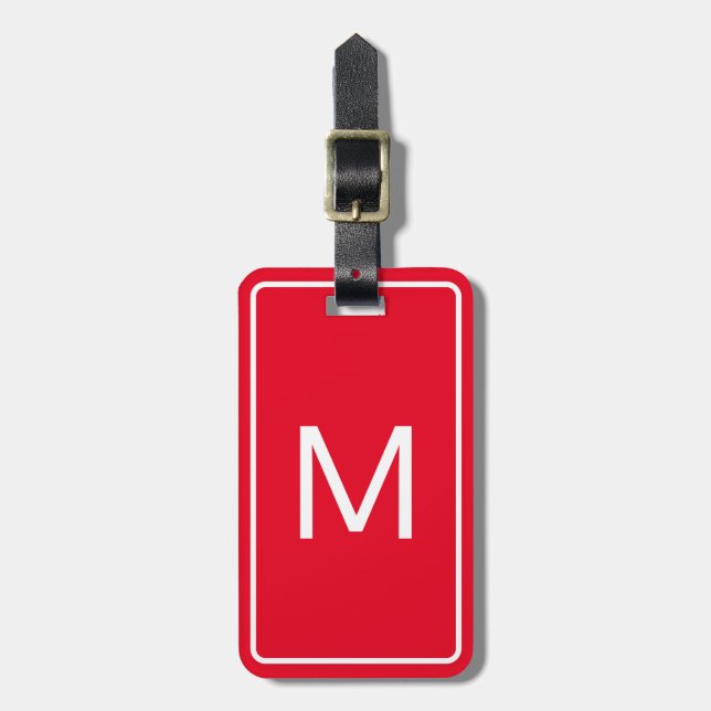 Étiquette À Bagage Modèle de texte initial blanc et rouge clair simpl (Devant Vertical)