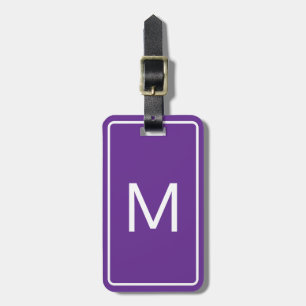 Étiquette À Bagage Modèle de texte initial simple Royal Purpleet blan